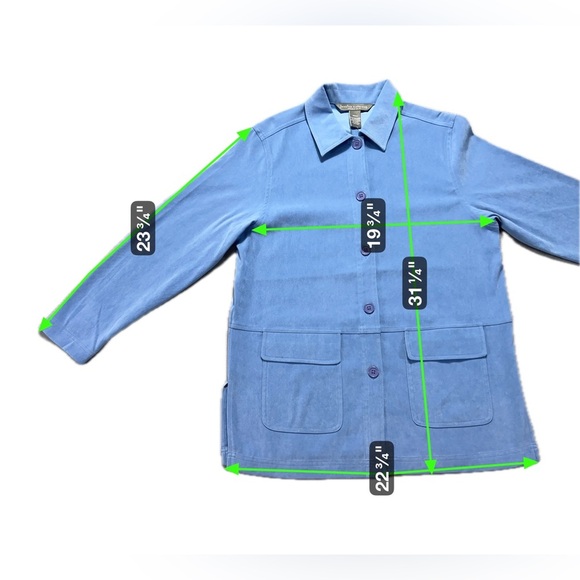 Jessica Holbrook Blue Faux Suede Jacket Small Button Front 2-Pocket - Picture 3 of 4